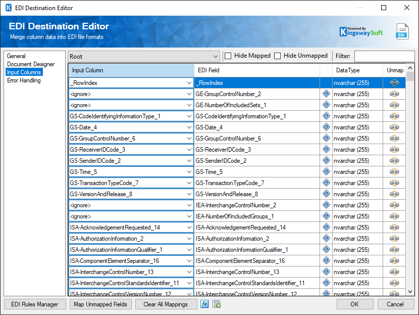 EDI Destination - Input Columns